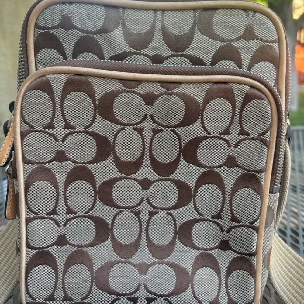 Coach Tan and Brown Signature Messenger Bag